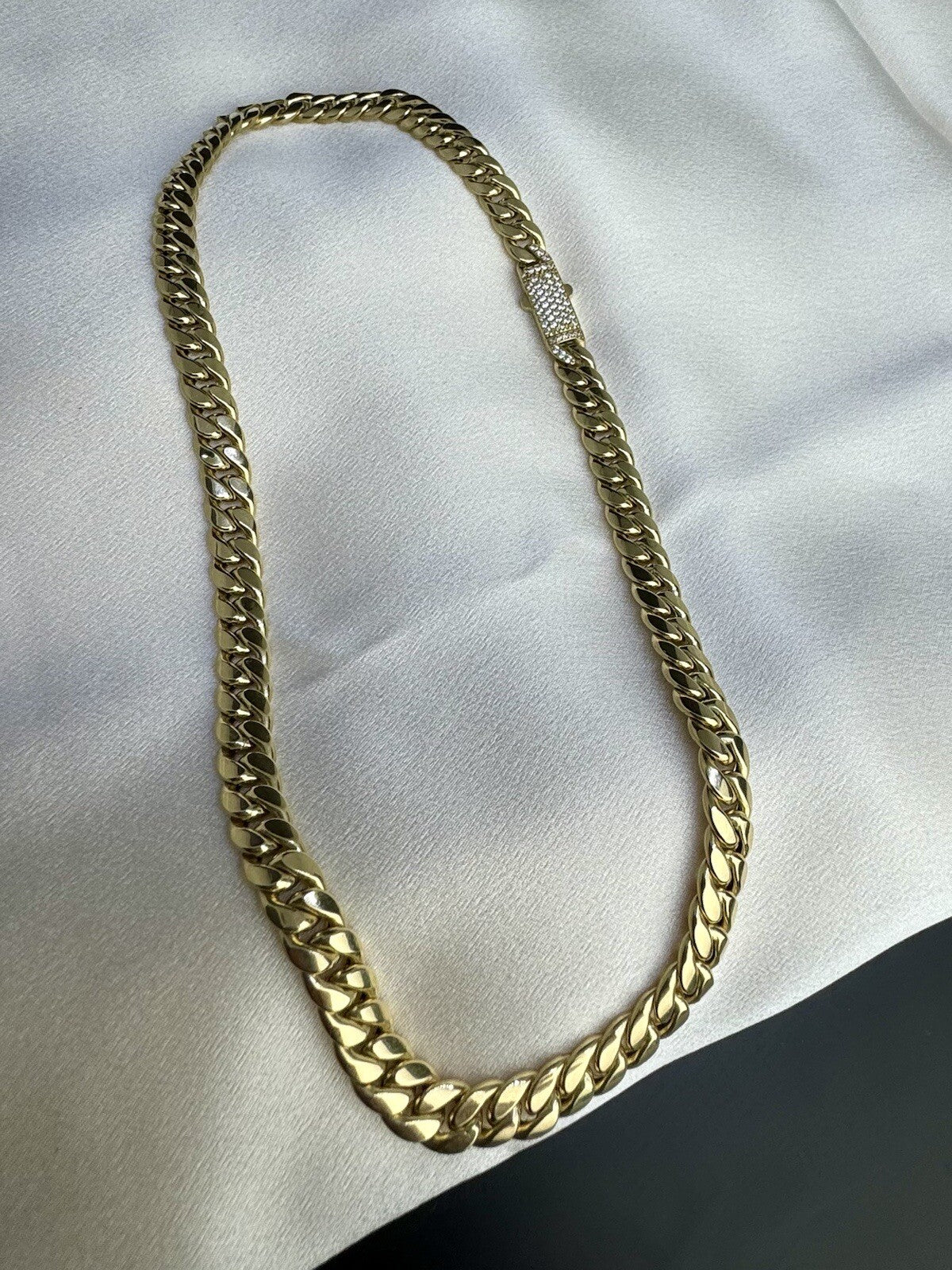 14K Yellow Gold Miami Cuban Link Choker 16.5in 7.66mm 16.2g CZ Stones Bold