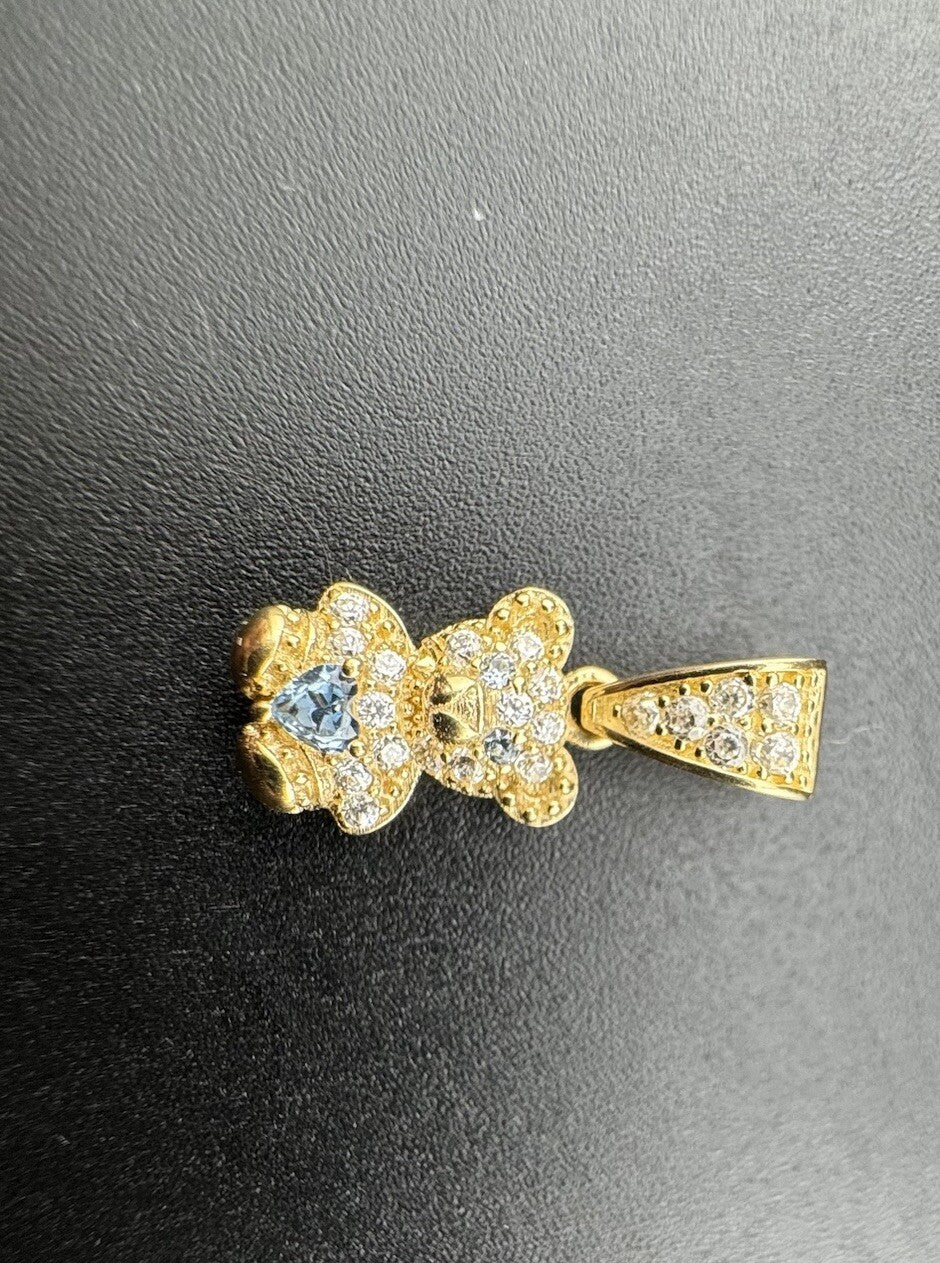 Beltran Jewelry Teddy Bear Heart 14k Yellow Gold Blue 18x8mm Charm Pendant 1.5G