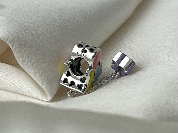 Sterling Silver 925 Enamel Star Moon Balloon Dangling Present Hearts Baby Charm