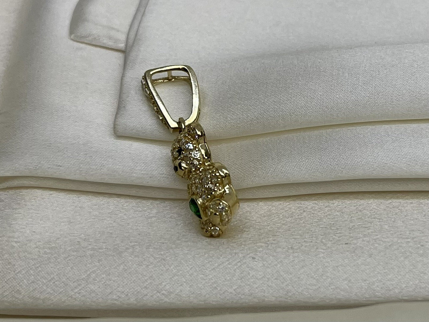 Beltran Jewelry Teddy Bear 14K Gold Green CZ Charm Pendant – 26x11mm 3.1 Grams