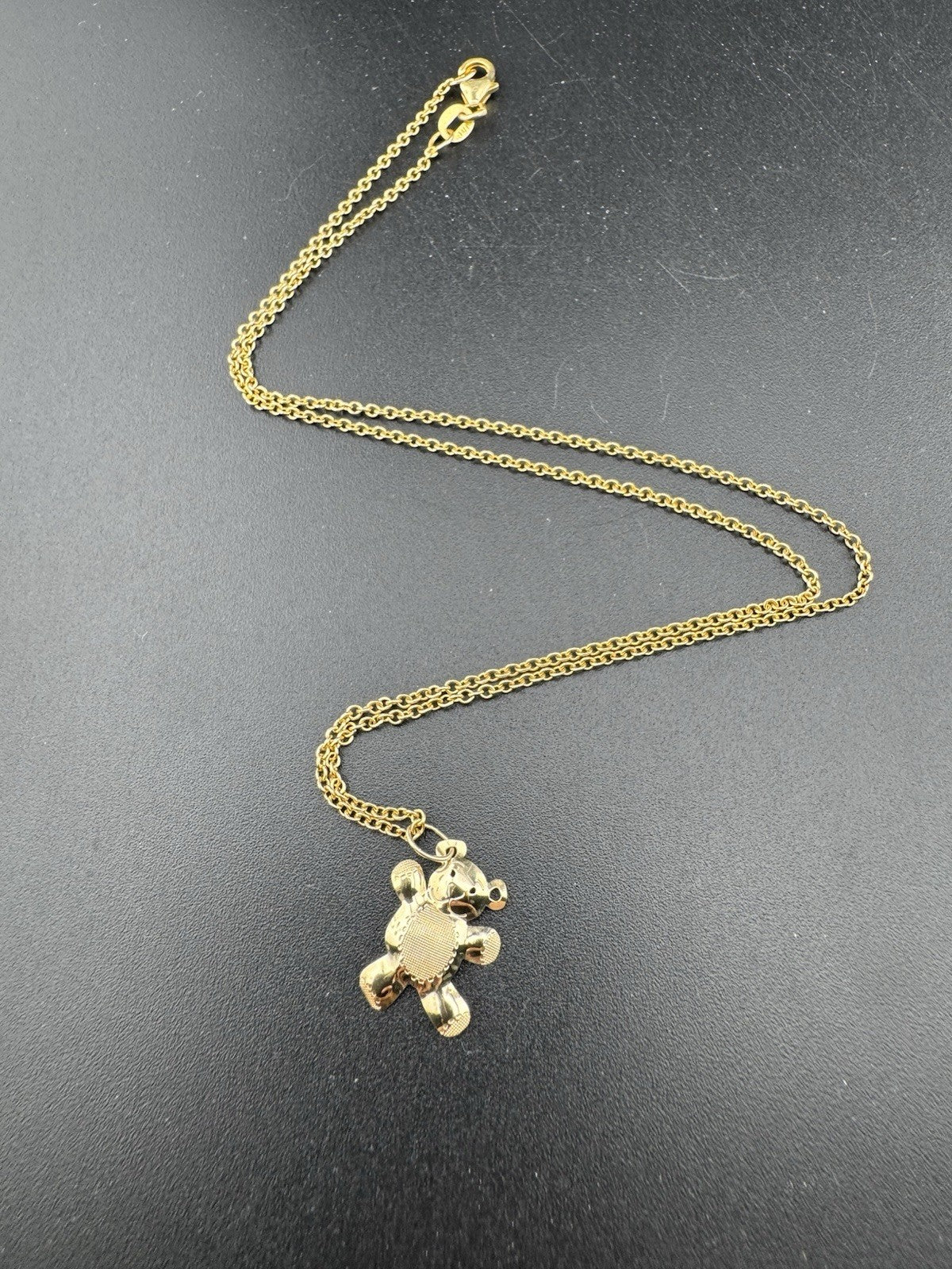 14K Gold Beltran Teddy Bear Cutout Pendant 16in 1.52mm Chain Italy 16mm 2.8 Gram