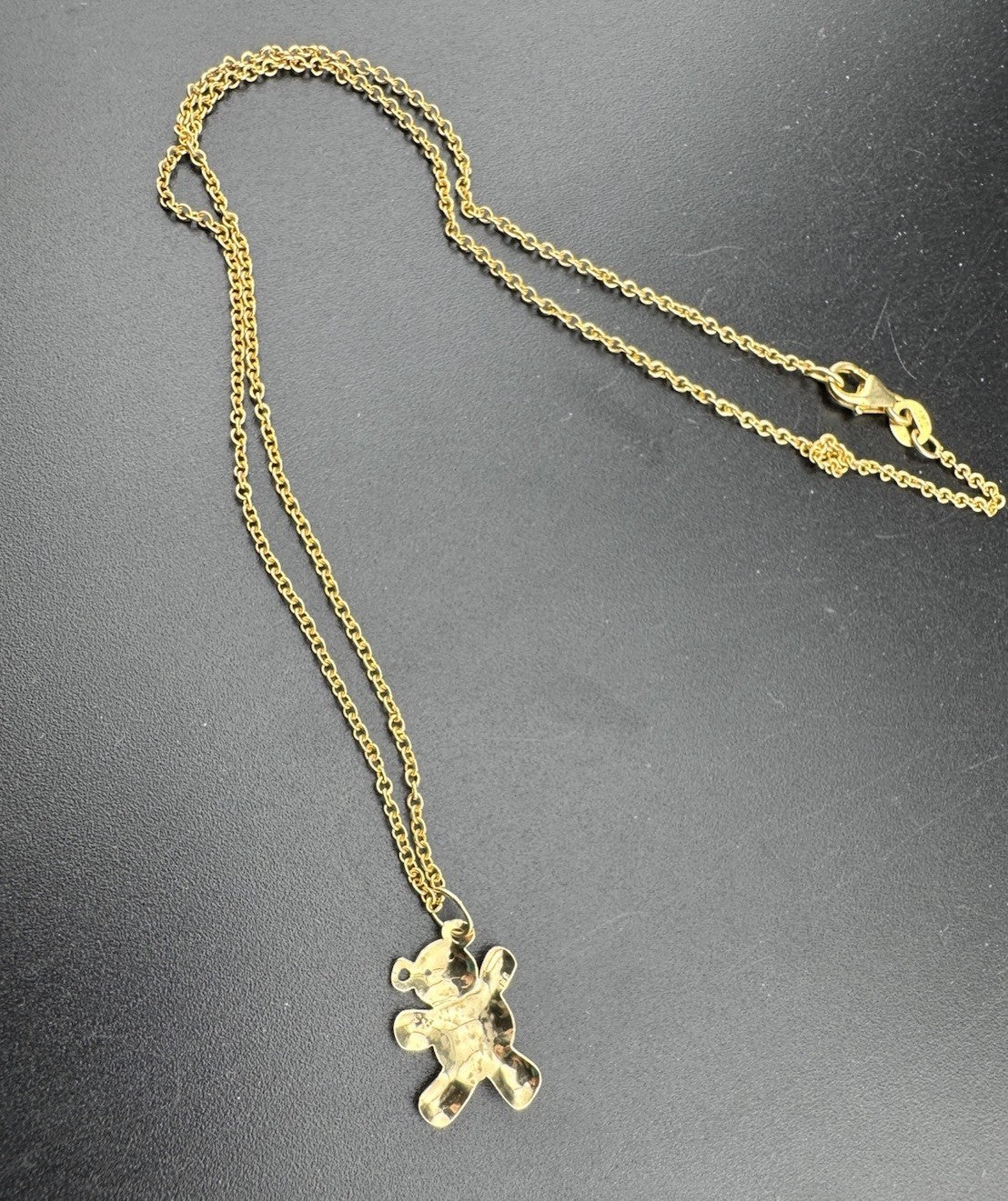 14K Gold Beltran Teddy Bear Cutout Pendant 16in 1.52mm Chain Italy 16mm 2.8 Gram