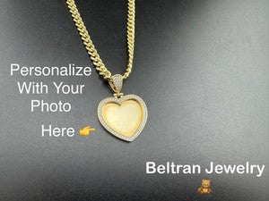 14K Yellow Gold Cuban Link Necklace W Personalized Heart Pendant 16in 13.2 Grams