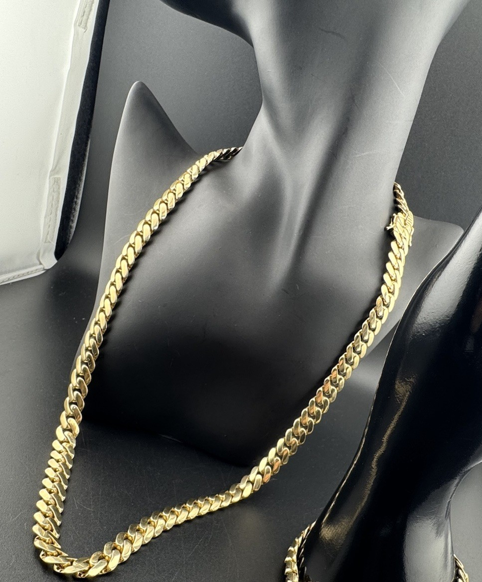 14K Yellow Gold Semi Solid Miami Cuban Link Chain Necklace 9.65mm 24 Inch 52.7 Grams