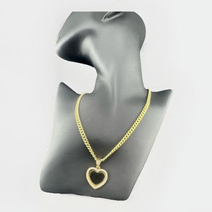 14K Yellow Gold Cuban Link Necklace W Personalized Heart Pendant 16in 13.2 Grams