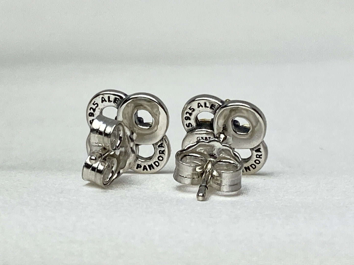 Pandora Sterling Silver 925 14k Yellow Gold Two-Tone Flower Stud Earrings