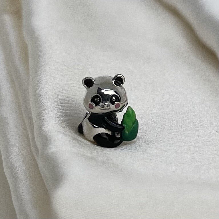 Sterling Silver 925 European Enamel Japan Joyful Anime Kawaii Panda W Food Charm
