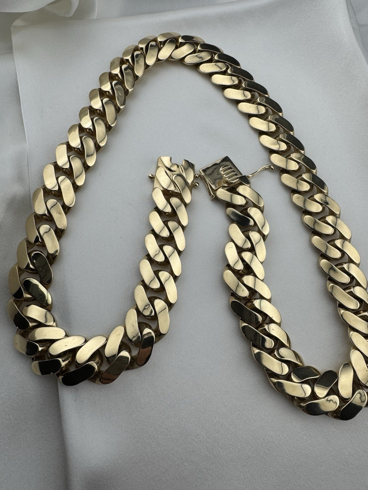 14K Yellow Gold Semi Solid Miami Cuban Link Chain Necklace 22mm 24.5 Inch 103 Grams