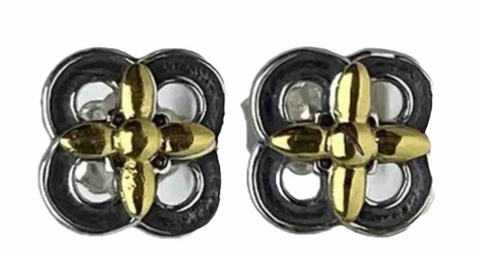 Pandora Sterling Silver 925 14k Yellow Gold Two-Tone Flower Stud Earrings