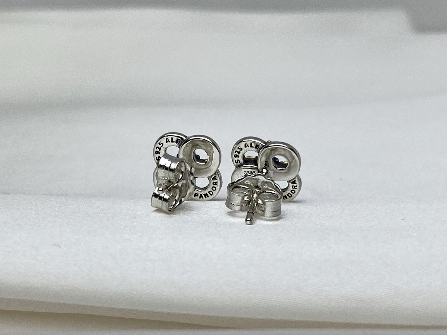 Pandora Sterling Silver 925 14k Yellow Gold Two-Tone Flower Stud Earrings