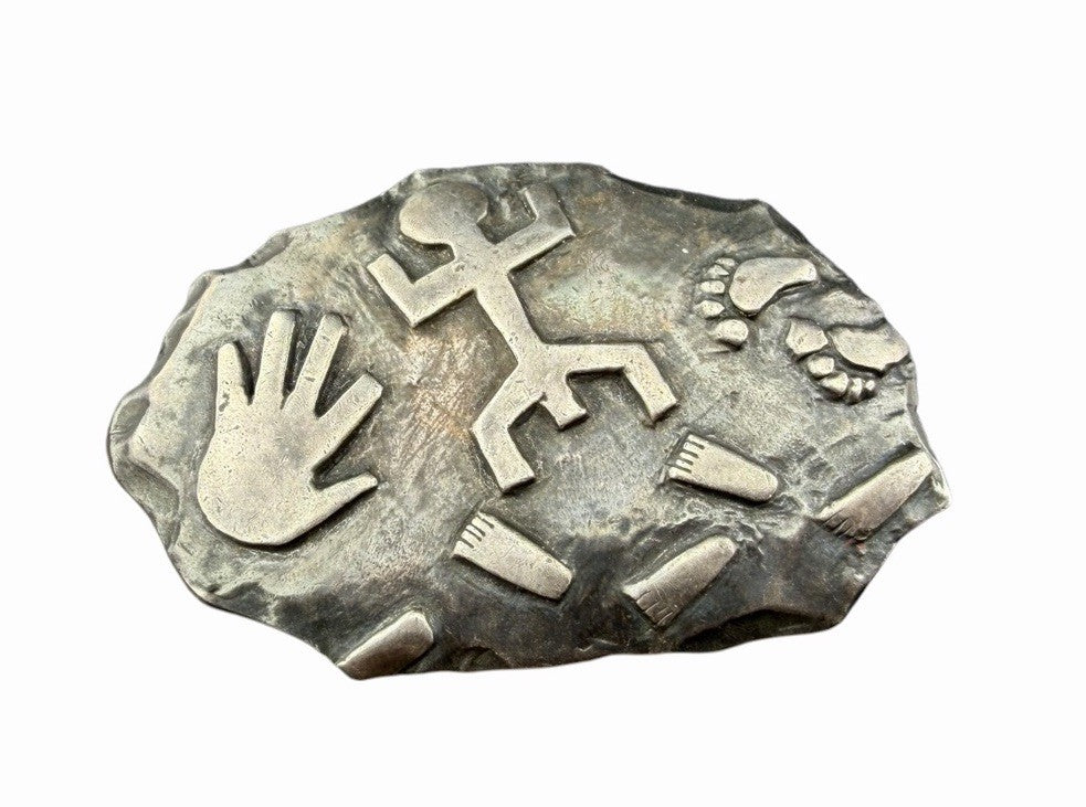 Carlos Falchi Vintage Southwestern Sterling Silver Hand Feet Pin Pendant