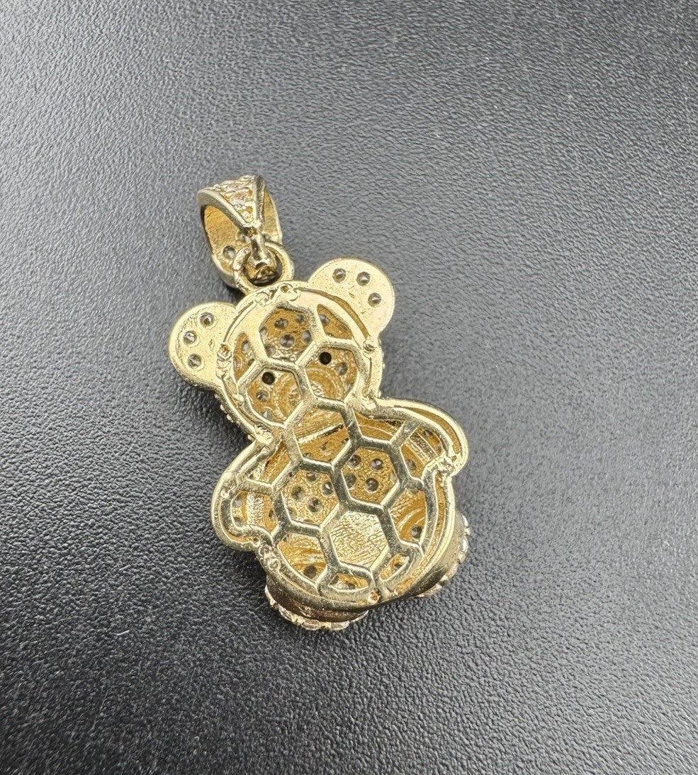 14K Gold Beltran Teddy Bear Pendant 2.8 Grams Small CZ Black Eye Nose Charm Gift