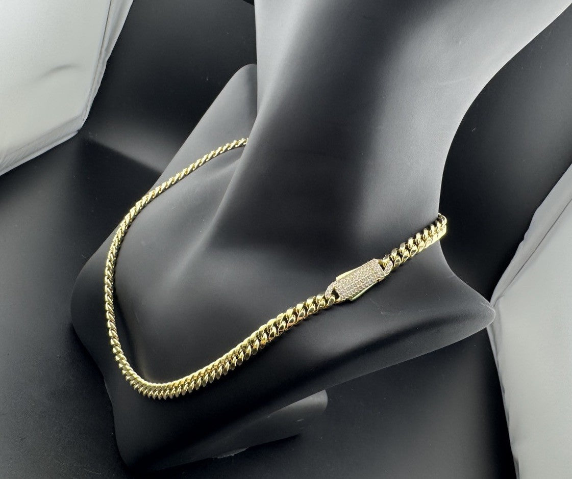 14K Yellow Gold Miami Cuban Link Choker 16.5in 7.66mm 16.9 Gram CZ Stones Bold *