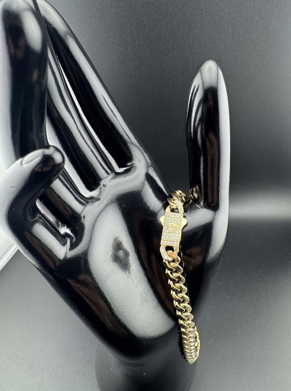 14K Gold Miami Cuban Link Anklet 10in 7.22mm 12 Grams CZ Emblem Bail Push Lock *