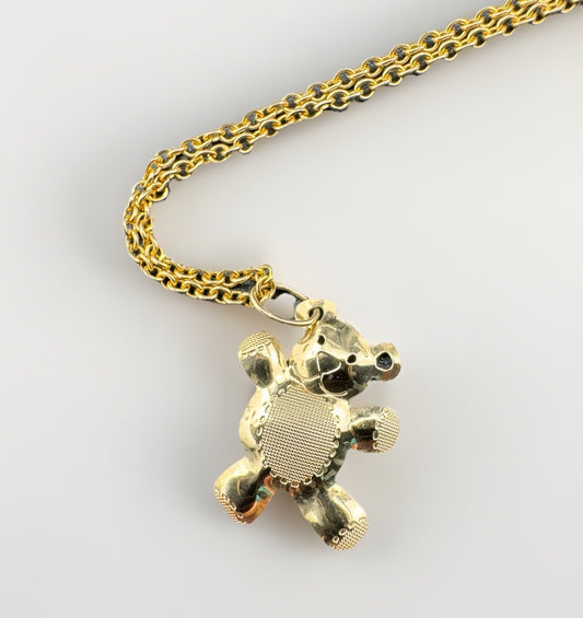 14K Gold Beltran Teddy Bear Cutout Pendant 16in 1.52mm Chain Italy 16mm 2.8 Gram