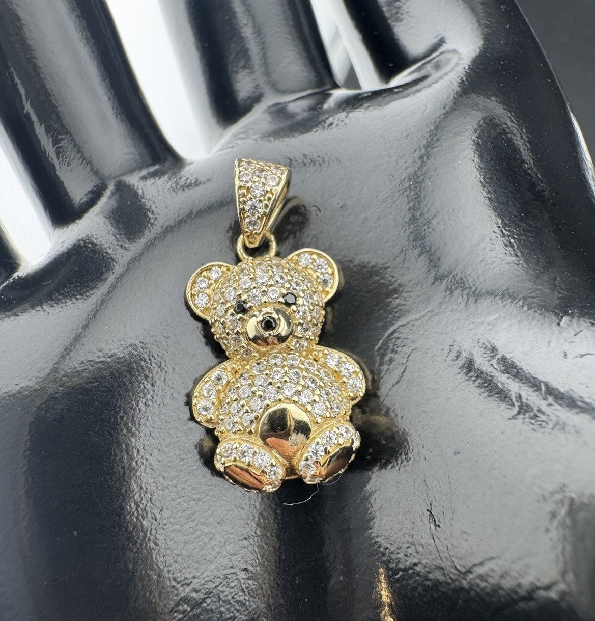 14K Gold Beltran Teddy Bear Pendant 2.8 Grams Small CZ Black Eye Nose Charm Gift