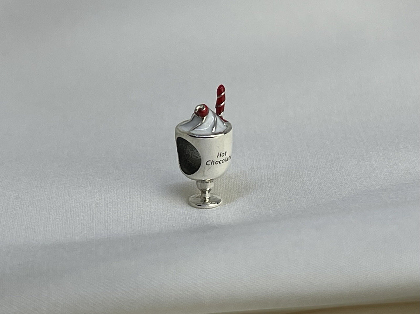 Sterling Silver 925 Enamel Hot Chocolate Cup Sweetness Cherry Straw Drink Charm