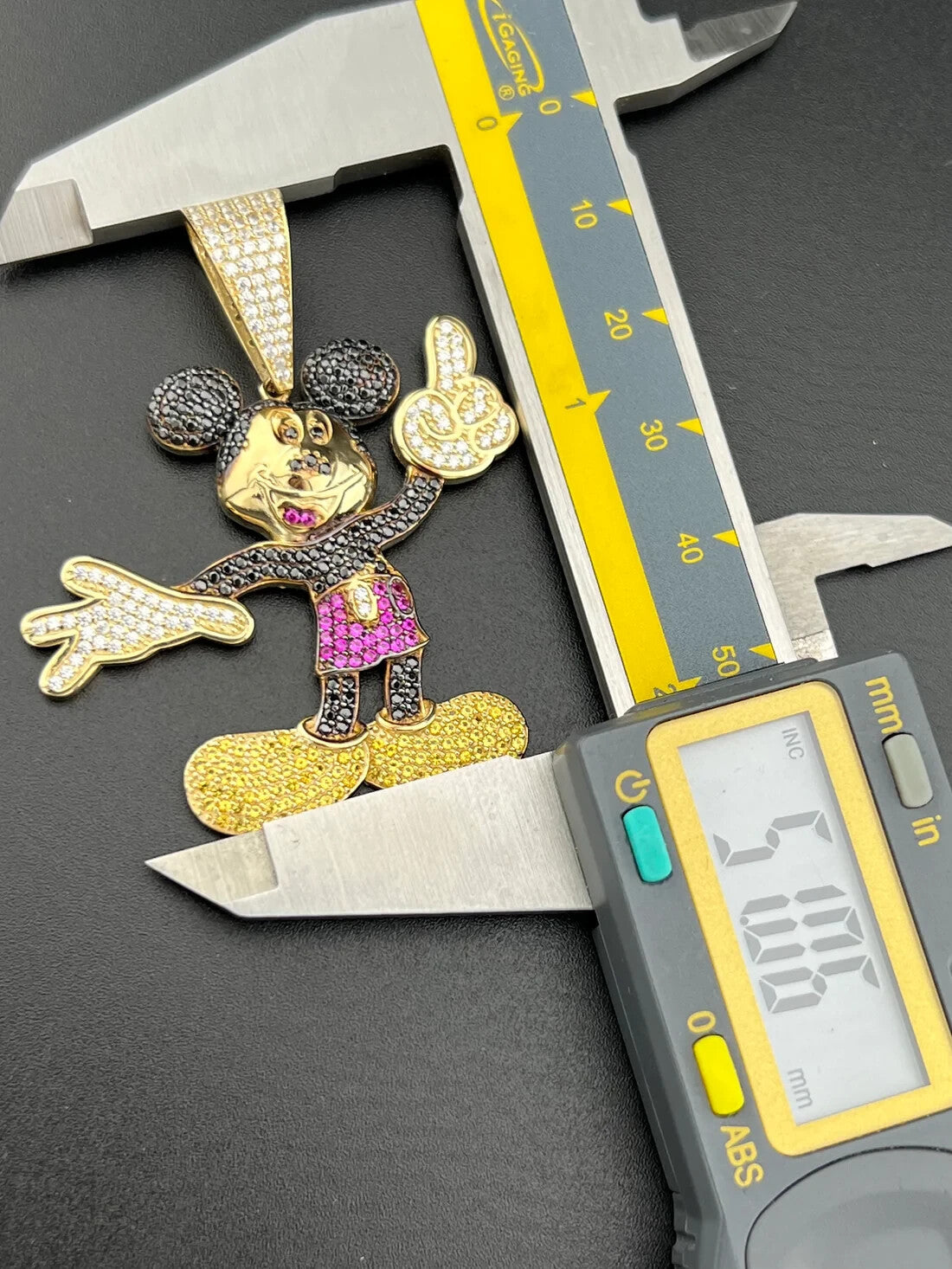 14K Yellow Gold 13 GRAMS Steamboat Willie Mouse Character Charm 51x45mm Pendant