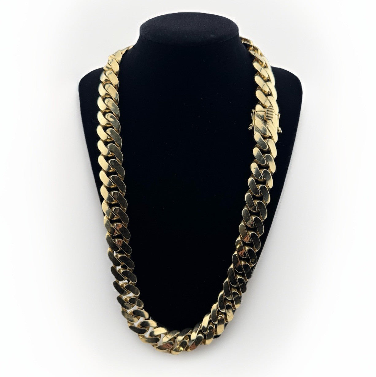 14K Yellow Gold Semi Solid Miami Cuban Link Chain Necklace 22mm 24.5 Inch 103 Grams