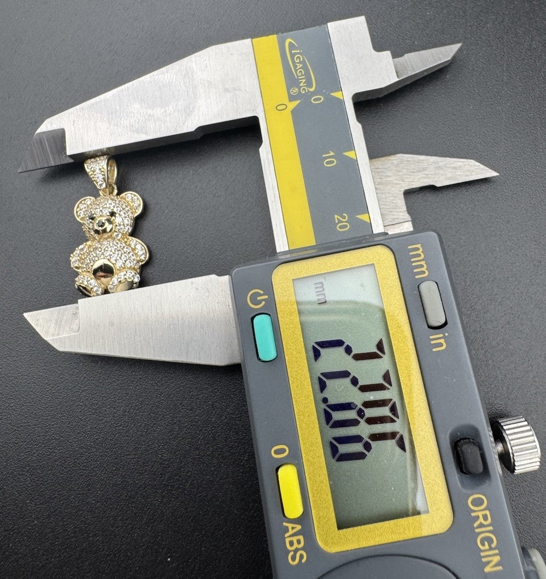 14K Gold Beltran Teddy Bear Pendant 2.8 Grams Small CZ Black Eye Nose Charm Gift