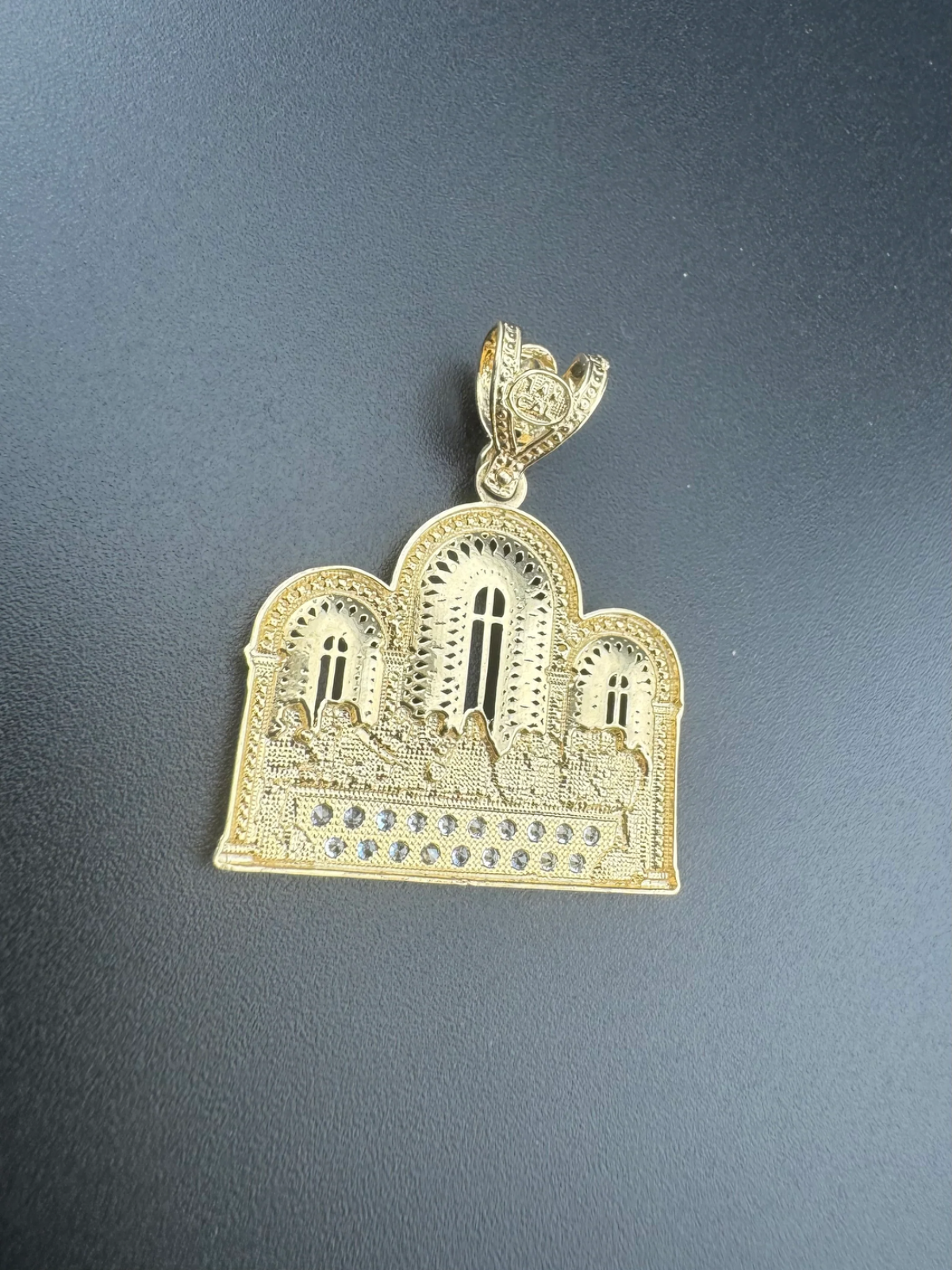 14K Yellow Gold 3D Last Supper Church Pendant 4G CZ Stone Glamour Large 34x30mm
