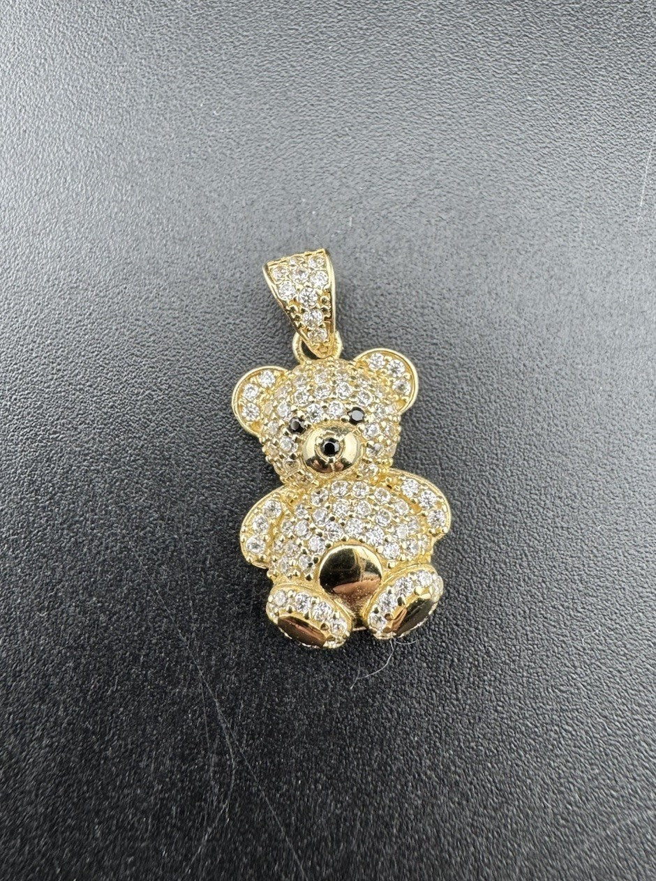 14K Gold Beltran Teddy Bear Pendant 2.8 Grams Small CZ Black Eye Nose Charm Gift