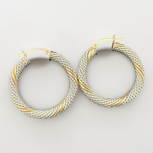 Pendientes de aro Huggie de oro amarillo de 14K, 7.8g, textura de cable, 33mm de largo, 925
