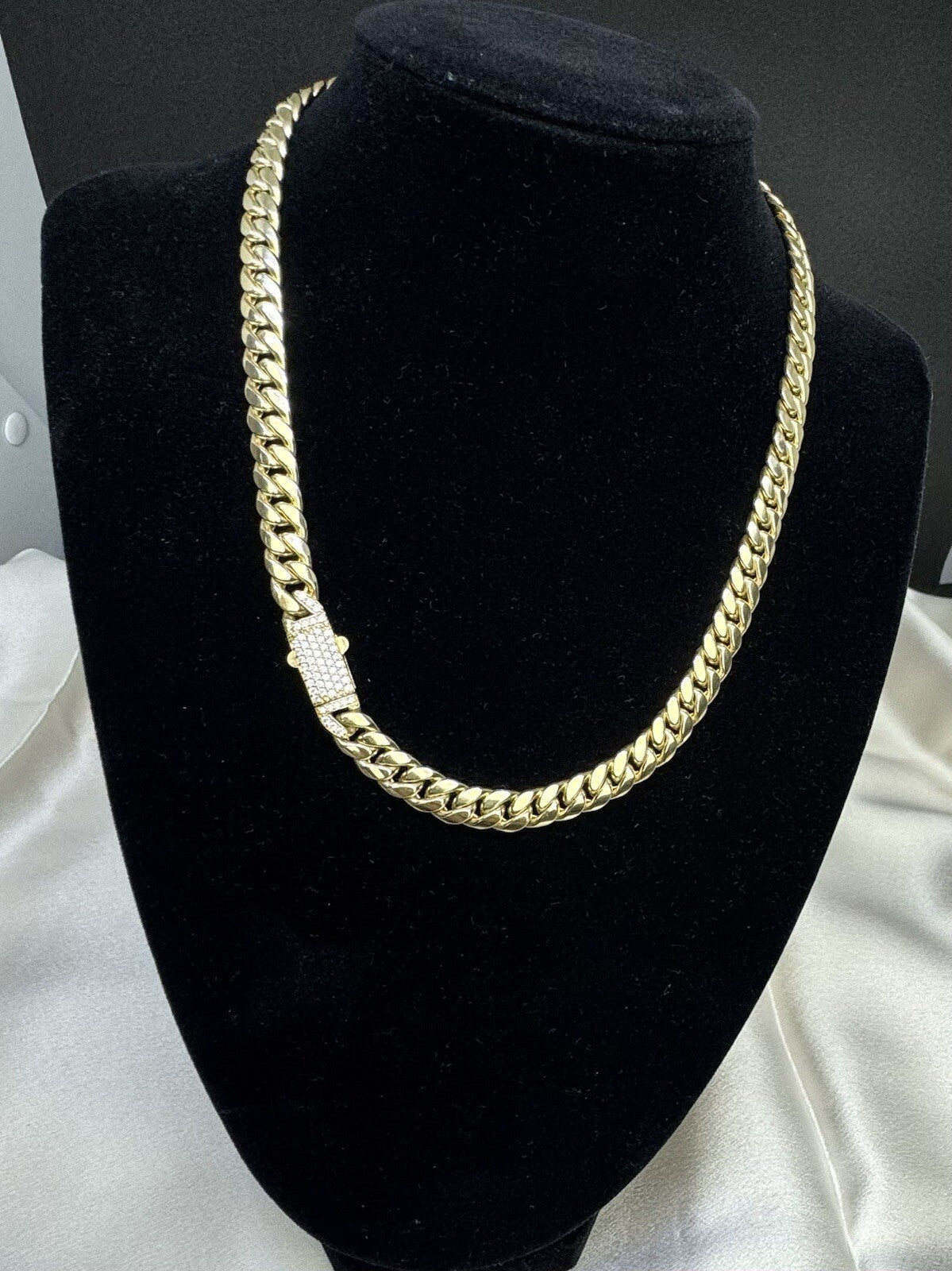 14K Yellow Gold Miami Cuban Link Choker 16.5in 7.66mm 16.2g CZ Stones Bold