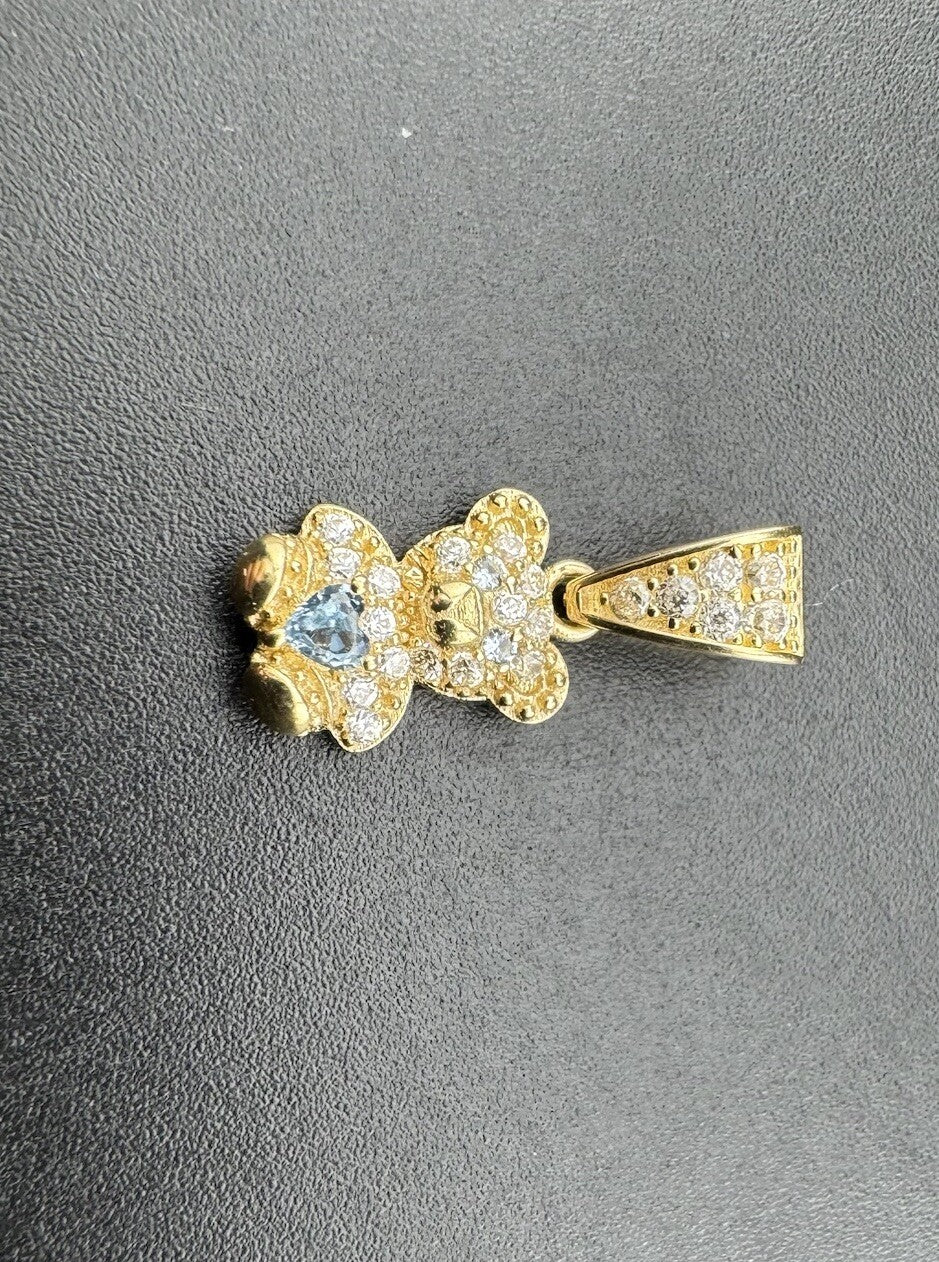 Beltran Jewelry Teddy Bear Heart 14k Yellow Gold Blue 18x8mm Charm Pendant 1.5G