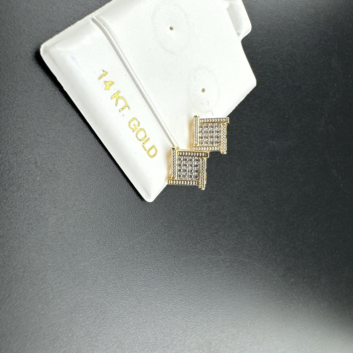 14K Yellow Gold Iced Micro Pave CZ Square Butterfly Screw Back Earrings 9x9mm 2G