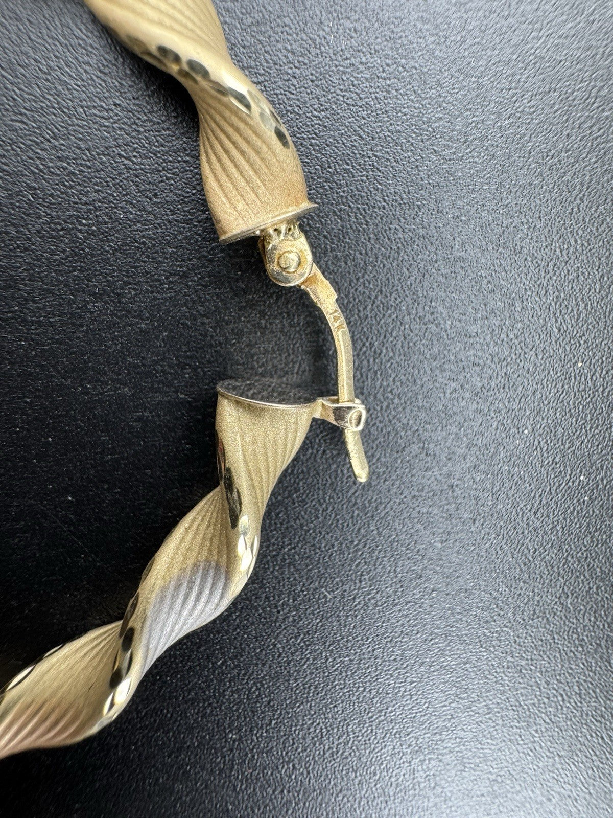 14K Tri-Tone Gold Twist Hoop Earrings Large 48.45mm 5 Grams White Rose Yellow