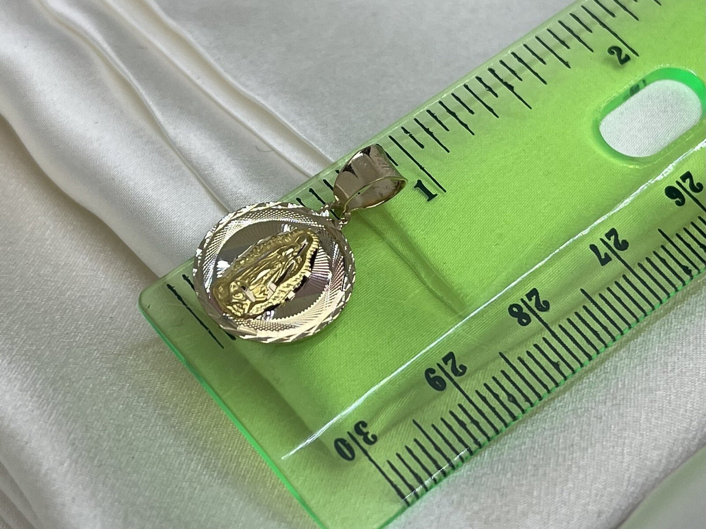 Gold Virgin Mary Guadalupe 14K Solid Gold Round Pendant Charm – 15mm, 1.6 Grams