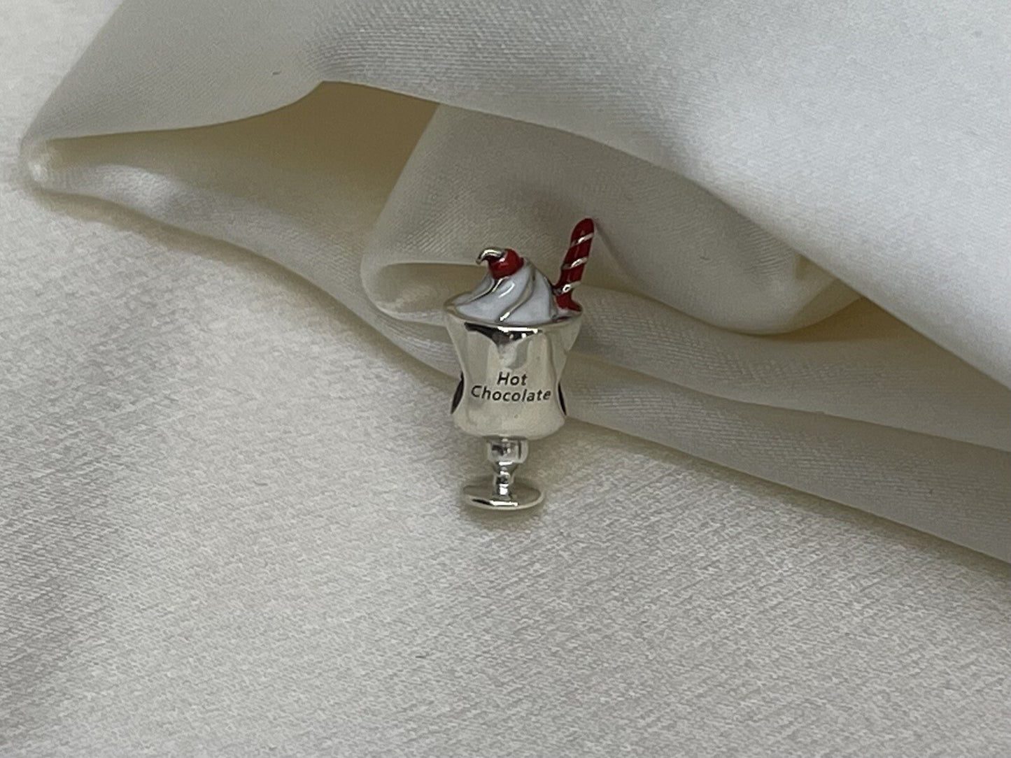 Sterling Silver 925 Enamel Hot Chocolate Cup Sweetness Cherry Straw Drink Charm