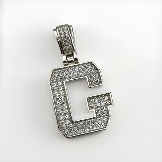 Colgante con G mayúscula de plata de ley 925: 15,66 x 30,32 mm con diamantes CZ completos