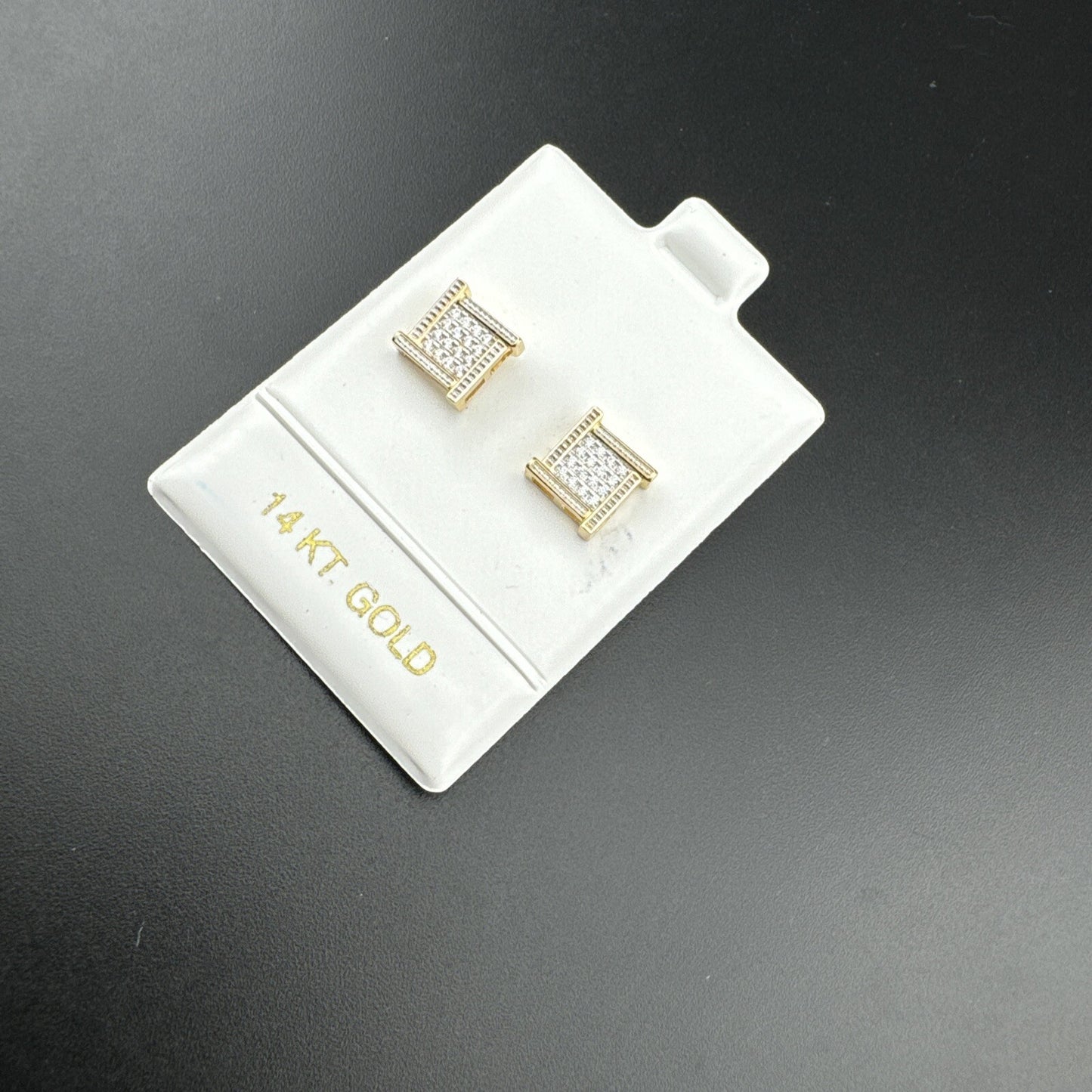 14K Yellow Gold Iced Micro Pave CZ Square Butterfly Screw Back Earrings 9x9mm 2G