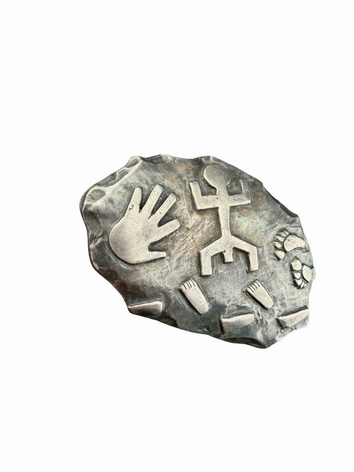 Carlos Falchi Vintage Southwestern Sterling Silver Hand Feet Pin Pendant