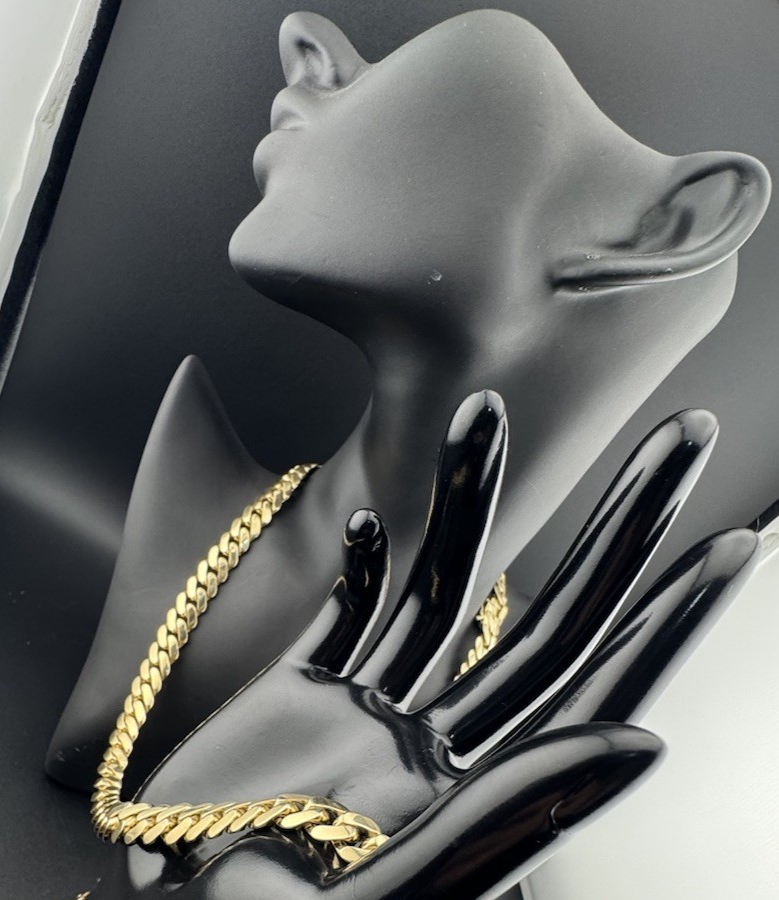 14K Yellow Gold Semi Solid Miami Cuban Link Chain Necklace 9.65mm 24 Inch 52.7 Grams