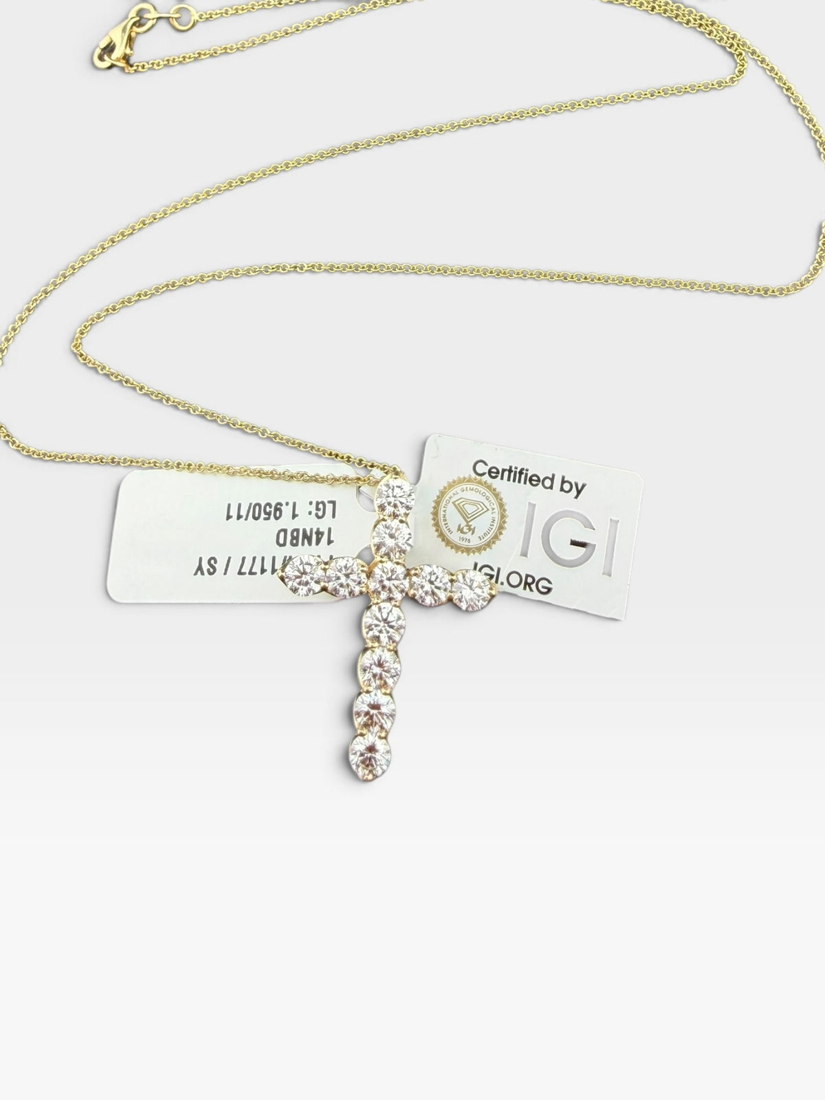 14K Yellow Gold Lab Grown Diamond Cross Pendant 18in Necklace ~2ct IGI