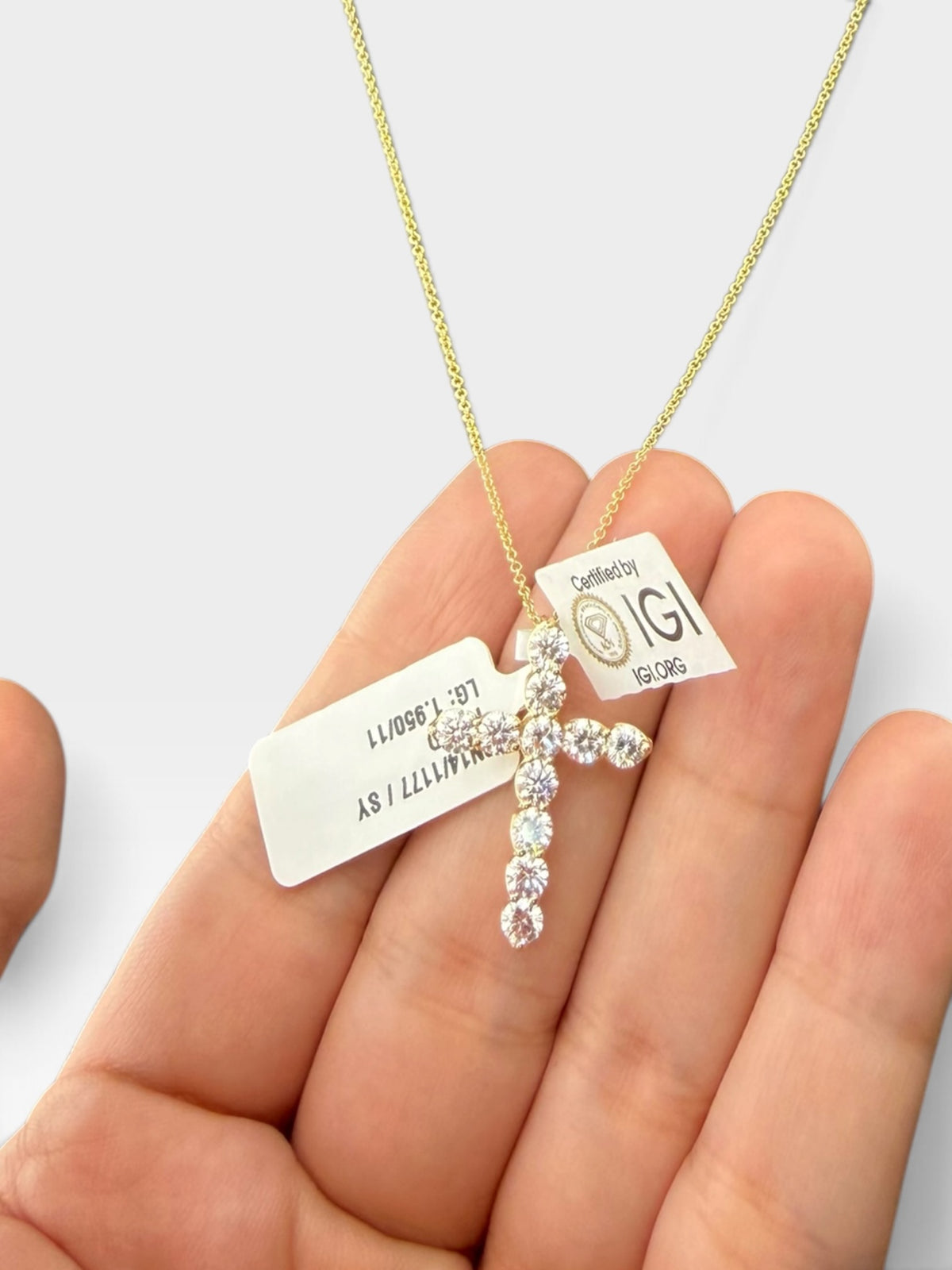 14K Yellow Gold Lab Grown Diamond Cross Pendant 18in Necklace ~2ct IGI
