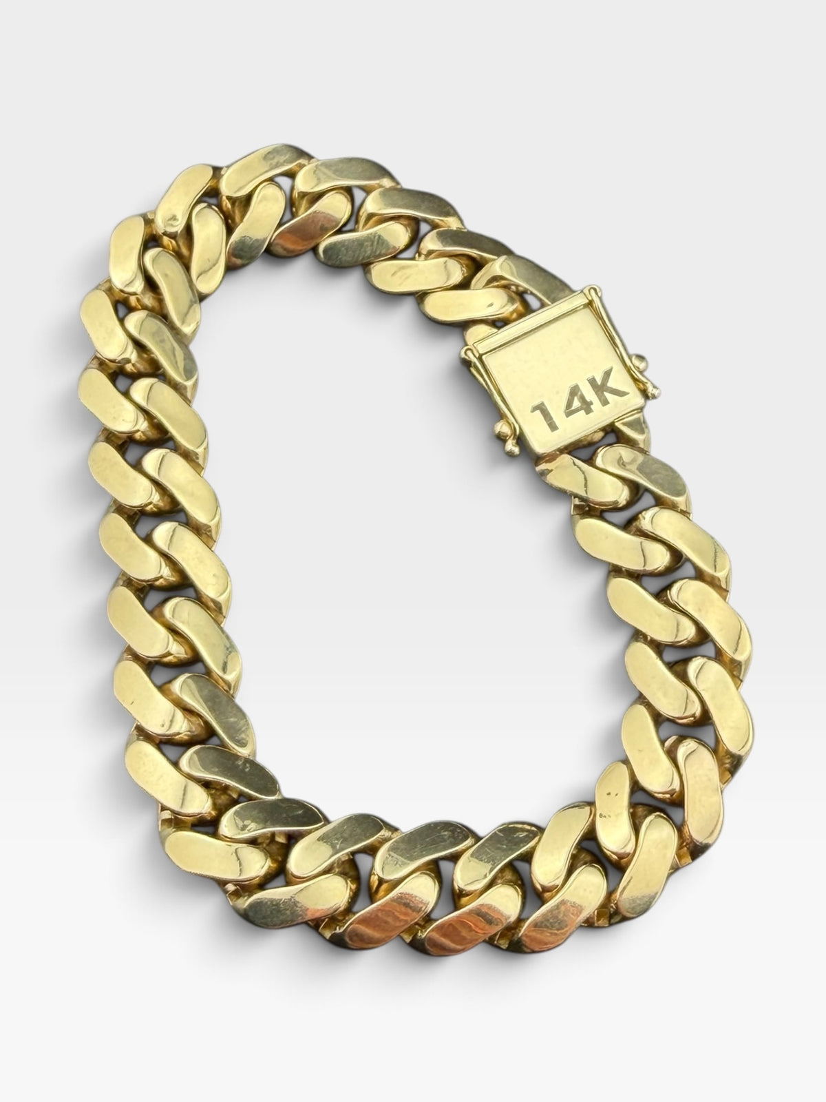 14K Gold Semi Solid Miami Cuban Link Chain Bracelet 12mm 8 Inch 25 Grams