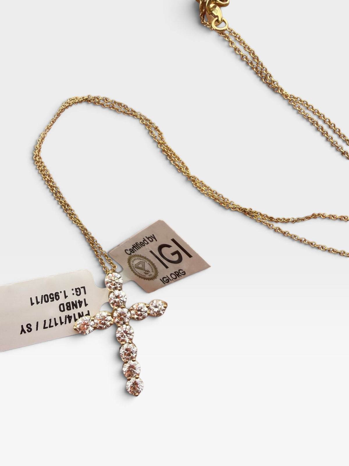 14K Yellow Gold Lab Grown Diamond Cross Pendant 18in Necklace ~2ct IGI