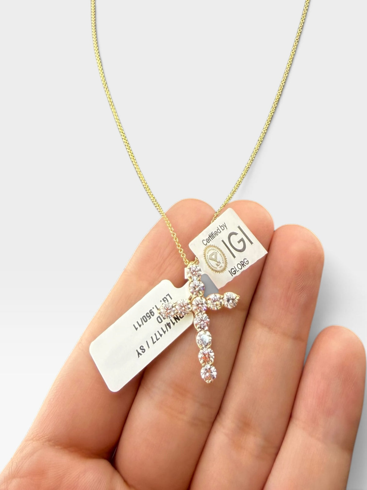 14K Yellow Gold Lab Grown Diamond Cross Pendant 18in Necklace ~2ct IGI
