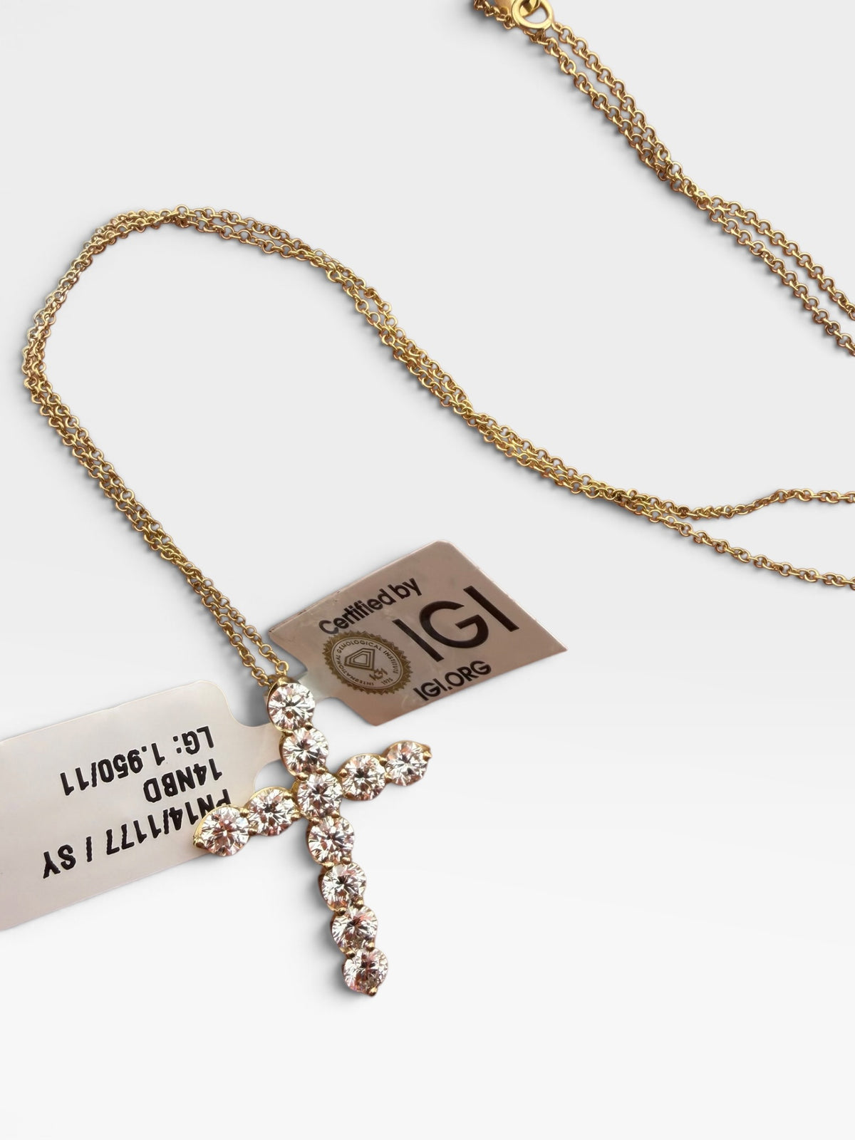 14K Yellow Gold Lab Grown Diamond Cross Pendant 18in Necklace ~2ct IGI