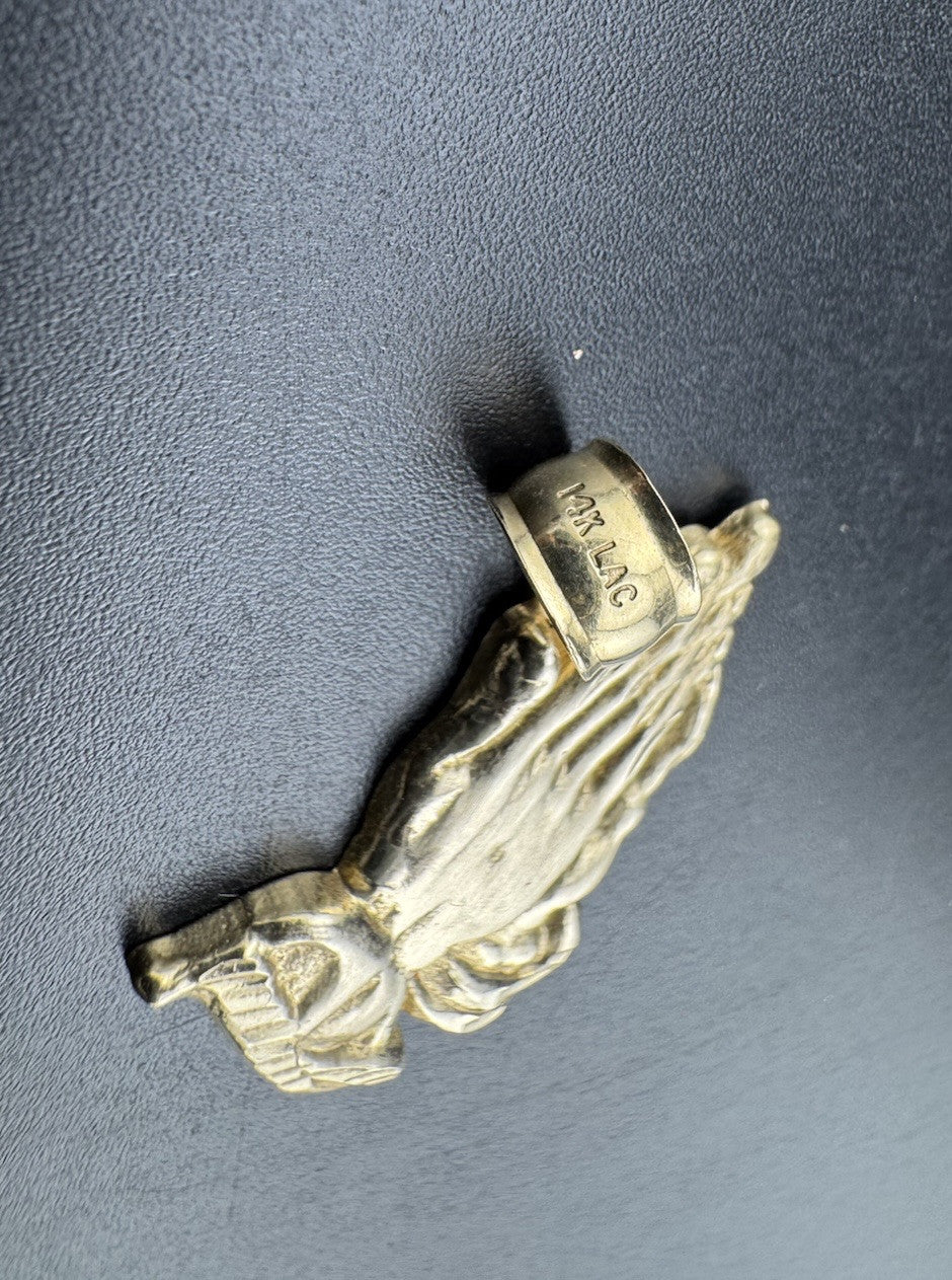 14K Yellow Gold Praying Hands Charm Pendant Religious 27x30.12mm ~2.4 Grams