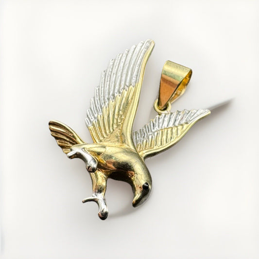 14K White & Yellow Gold Vintage Flying Bird Pendant 23.74x15.12mm 3.1 Grams