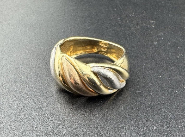 14K Tri-Tone Gold Twist Swirl Ring Rose, White, Yellow Gold 5.4G 9.7mm Sz 5.75