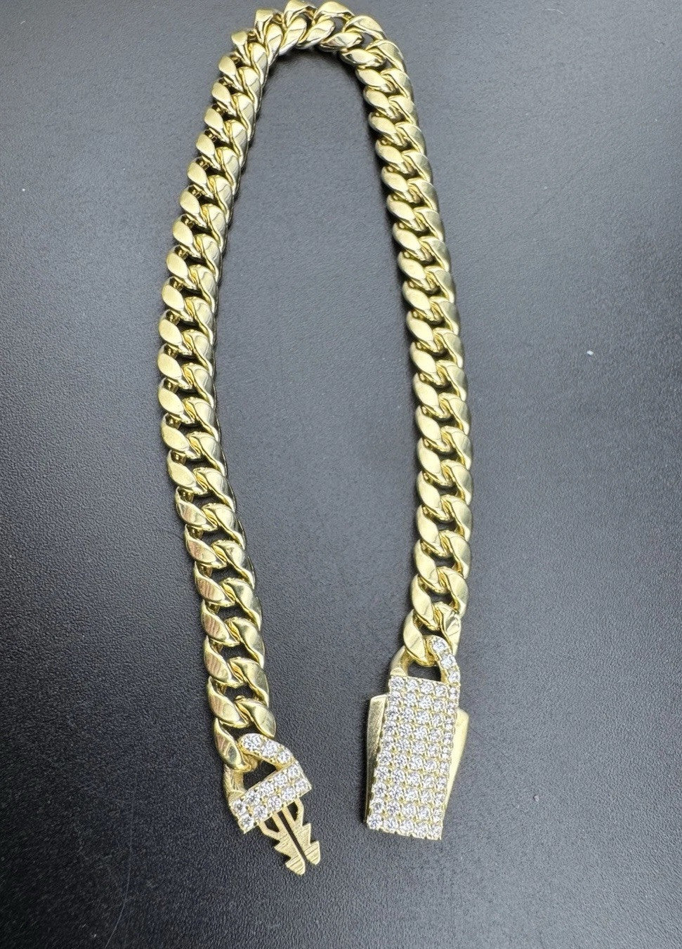 14K Yellow Gold Miami Cuban Bracelet 7.5in 7.5mm 9.6 Grams CZ Simulated Diamond*