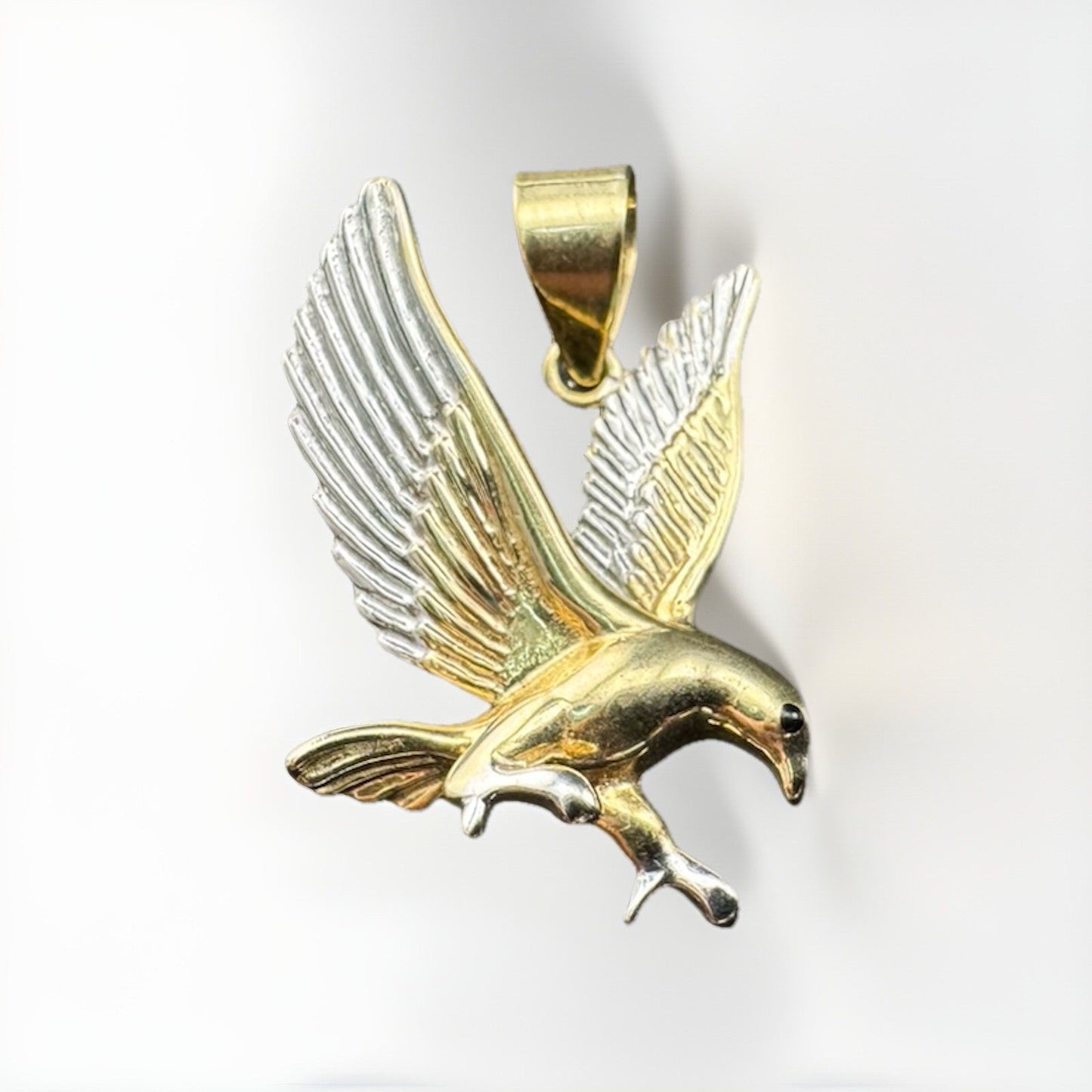14K White & Yellow Gold Vintage Flying Bird Pendant 23.74x15.12mm 3.1 Grams