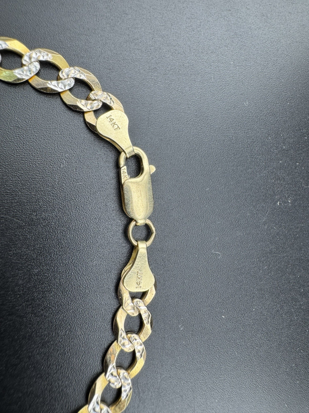 Pulsera de eslabones de corte diamante de oro amarillo de 14 quilates de 7.07 mm y 8.5 pulgadas ~ 10.9 gramos