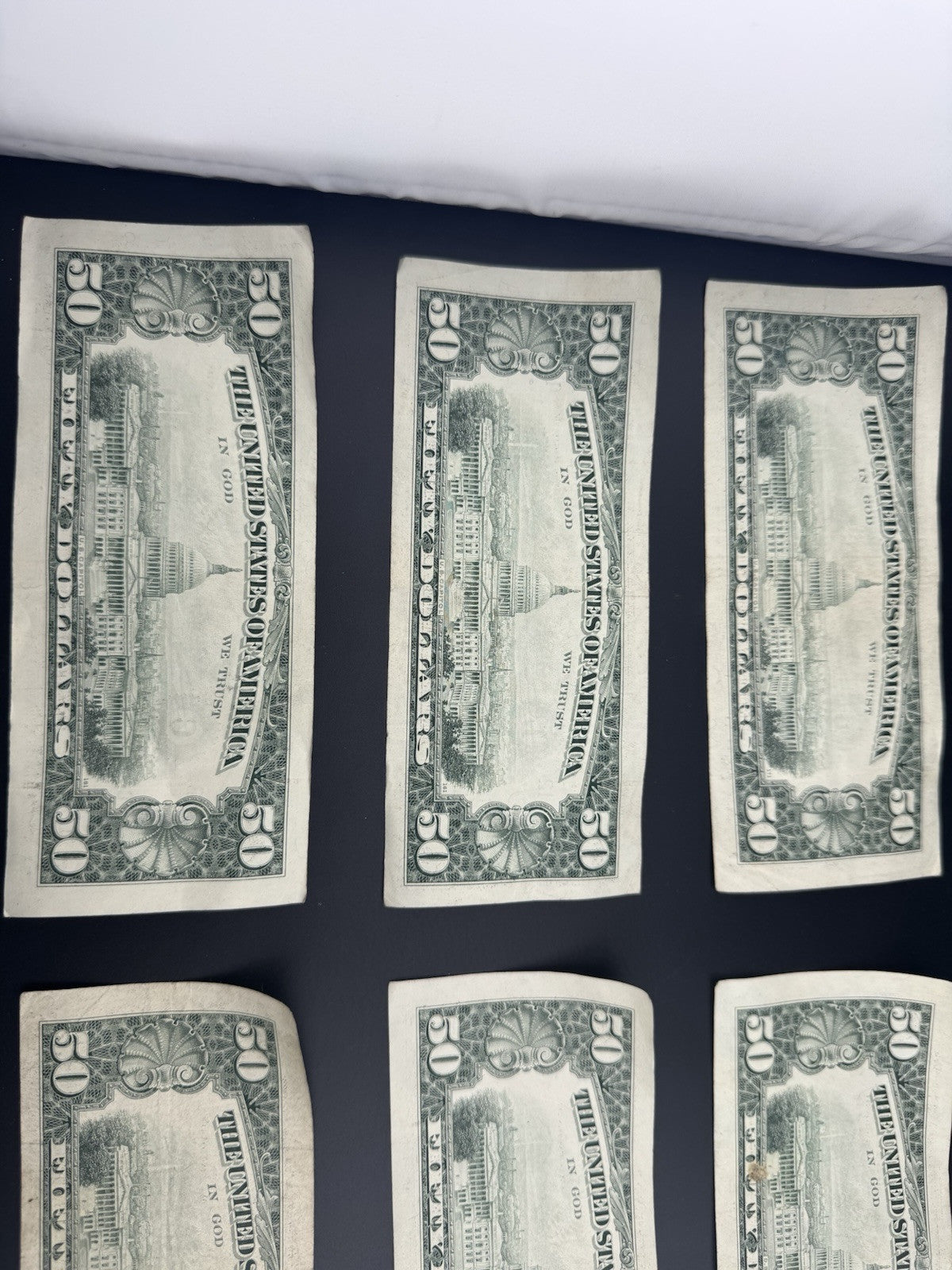 Lot of 7 X $50 U.S. Bills – Series 1990 Printing Errors & Misalignment $350 Face